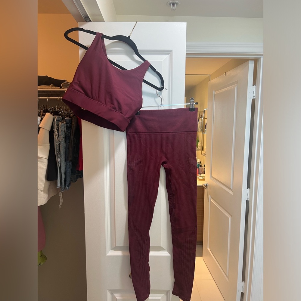 Fabletics maroon leggings and sports bra set